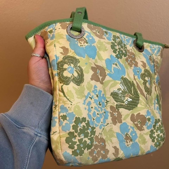 American Eagle Shoulder Handbag 2000s Floral Sequin Purse Blue Green - Picture 6 of 8